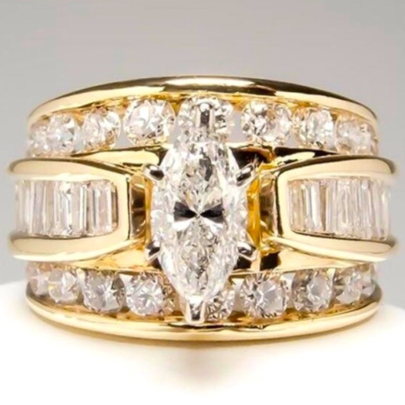Yellow Gold plated over 925 Diamond Ring - Picture 2 of 3